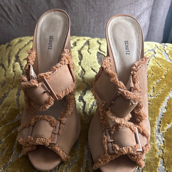 SCHUTZ Beige Fringe Mules - Picture 1 of 3
